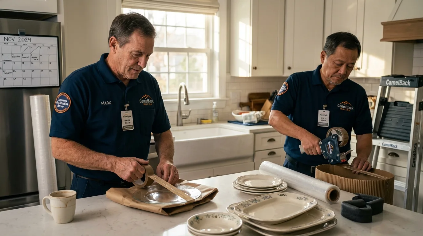 Professional crew packing kitchen dishware in Carson, CA